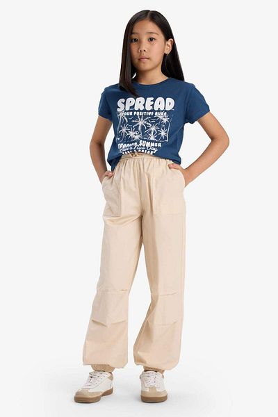 DeFacto Bedrucktes Kurzarm-T-Shirt für Mädchen mit Rundhalsausschnitt E5891A825SM
