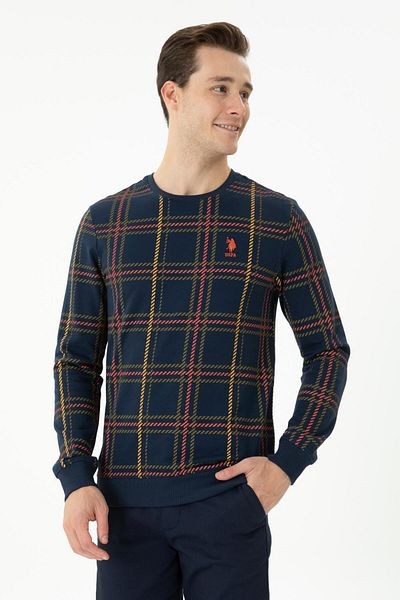 U.S. Polo Assn. BAZA. Polo Assn. Hanorac pentru bărbați, 100% bumbac, albastru bleumarin, cu gât crew 1668626