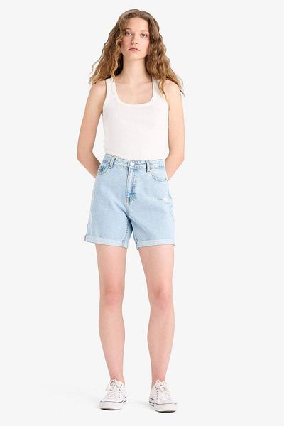 DeFacto Pantaloni scurți de jeans cu talie înaltă Boyfriend, spălați, cu picioare duble E0934AX25SM