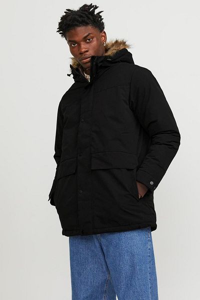 Jack & Jones Men's Hooded Long Coat Black Parka 12236096