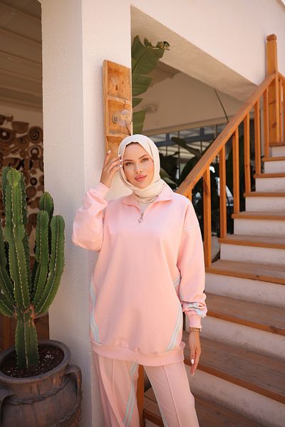 Wovi Γυναικείο Σετ Φούτερ Hijab Σετ διπλό Πέτο με φερμουάρ