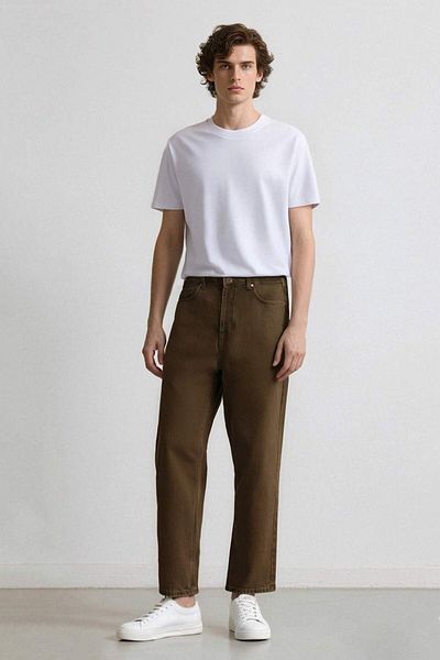 DeFacto Мъжки дънкови панталони Baggy Fit с прав крачол, памучен цвят каки F4139ax/kh154
