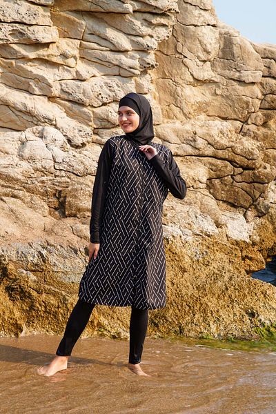 vawensea Women's Sleeves Tightslycra Body Parachute Hijab Swimsuit Geomtric