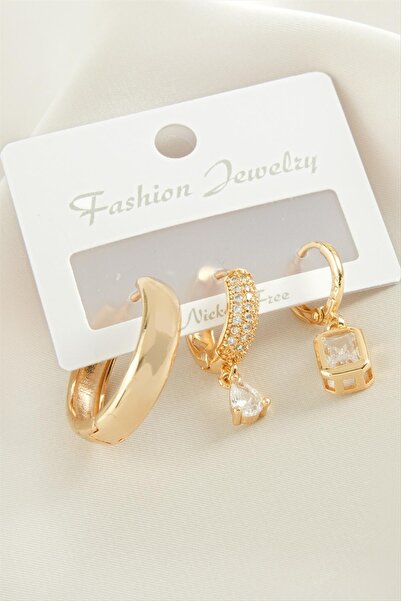 ZERO LAND Hn-Shop 3 Pieces Baguette Zircon Stone Earrings-Yellow