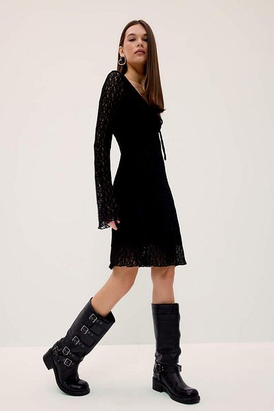 DeFacto V-Neck Lace Long Sleeve Mini Dress F3465Ax25Sp