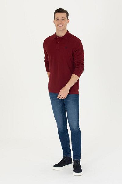 U.S. Polo Assn. BAZA. Polo Assn. Hanorac pentru bărbați cu gât polo roșu Claret GTP01SK023