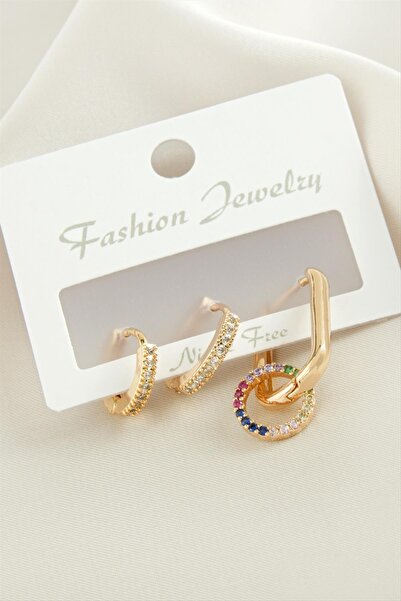 ZERO LAND Msa-Shop 3 Pieces Ring Zircon Stone Earrings-Yellow