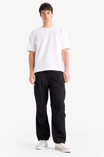 DeFacto 100% Cotton Loose Relaxed Fit Wide Leg Cargo Pocket Wide Leg Summer Trousers E6983Ax25Sp