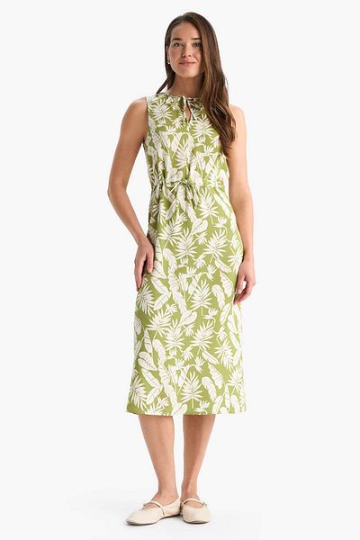 DeFacto Regular Fit Gathered Neckline Floral Print Sleeveless Midi Summer Dress E9436Ax25Sm