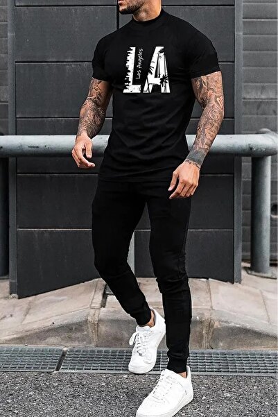 Trend Sizde Summer Short Sleeve Acdc Printed Tracksuit Set