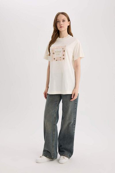 DeFacto Relax Fit Crew Neck Printed Short Sleeve T-Shirt Tunic E0113Ax25Sp