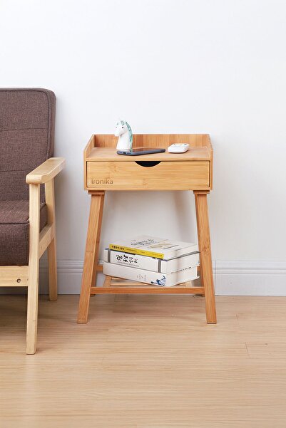 İronika Bambu Çekmeceli Dekoratif Lüx Komodin Bambu Çekmeceli Sehpa