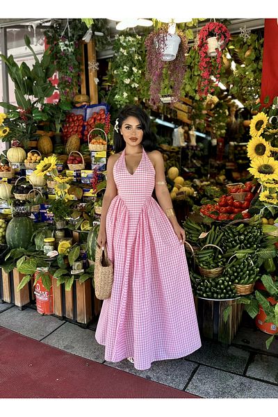 moneta boutique Rochie de prințesă roz Gingham de damă