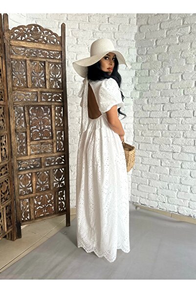 moneta boutique Kadın Karpuz Kol Bel Dekolteli Fisto Uzun Elbise