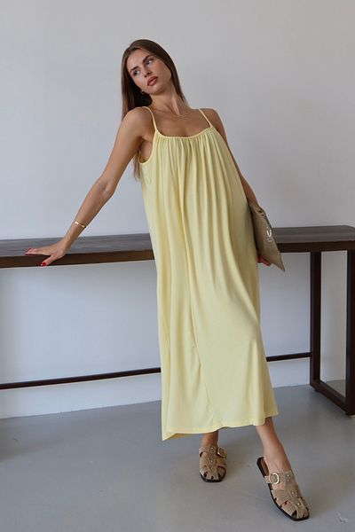 Mogi Butik Women's Collar Gathered Detailed Pocket Strap Combed Cotton Dress 3092