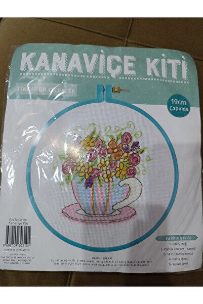 Tuva Tekstil Kanaviçe Kiti Kasnaklı 19 Cm Fincanda Çiçekler