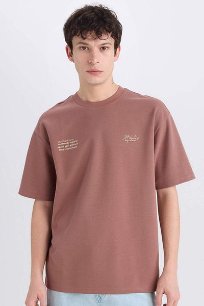 DeFacto Boxy Fit Crew Neck No-Iron Breathable Printed Short Sleeve Heavy Fabric T-Shirt E0574Ax