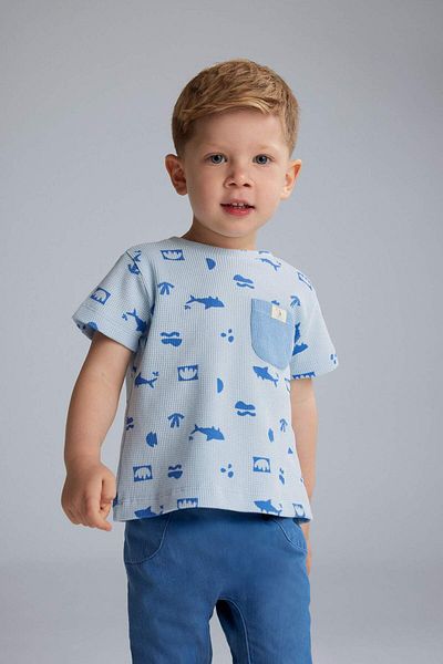 DeFacto 2-teiliges Set für Babys, bedrucktes Kurzarm-T-Shirt, Jeanshose E7937A525SM