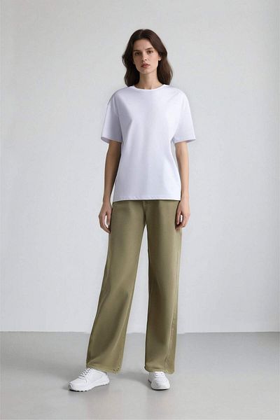 DeFacto Oversize Wide Fit Crew Neck Basic Plain Short Sleeve White T-Shirt F3454Axns