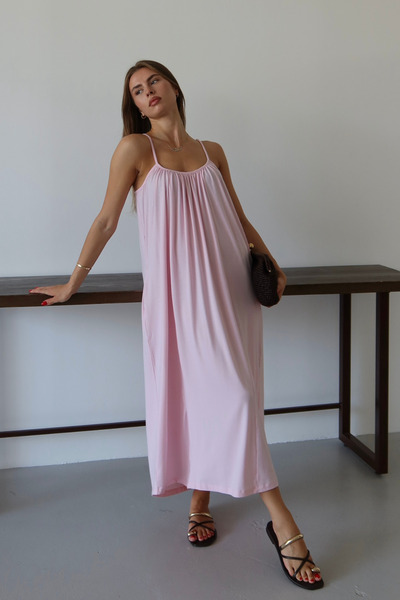 Balenbi Γυναικείο χτενισμένο βαμβακερό φόρεμα με λαιμόκοψη με λεπτομέρεια τσέπης 1107