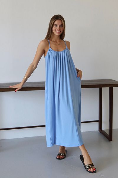 Mogi Butik Women's Collar Gathered Detailed Pocket Strap Combed Cotton Dress 3092