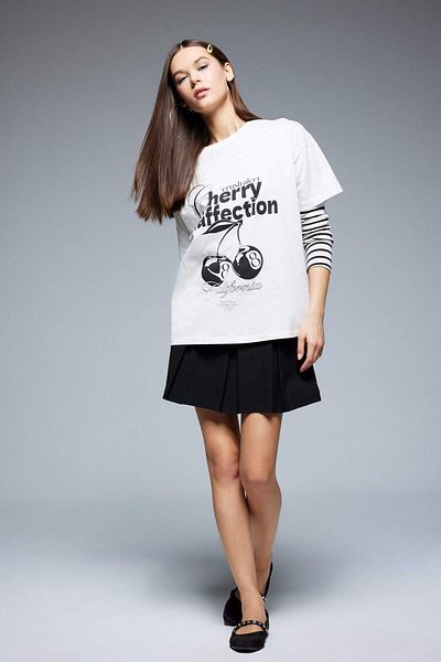 DeFacto Coool Oversize Wide Fit Crew Neck Printed Short Sleeve T-Shirt F2642Ax25Sm