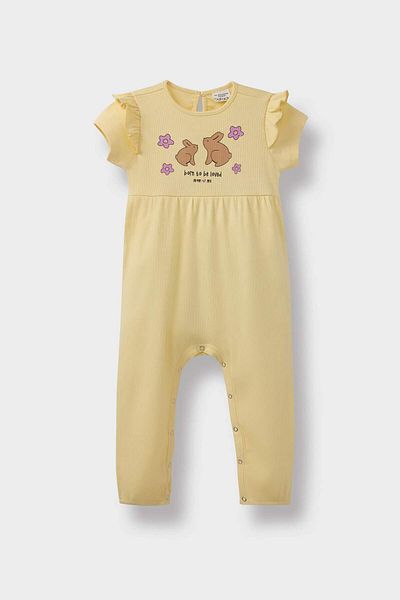 DeFacto Baby Mädchen Neugeborenes bedrucktes geripptes Leibchen Kurzarm Overall E7950A525SM