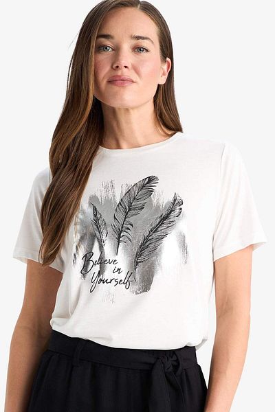 DeFacto Bedrucktes Kurzarm-T-Shirt mit normaler Passform und Rundhalsausschnitt F3556AX25SM