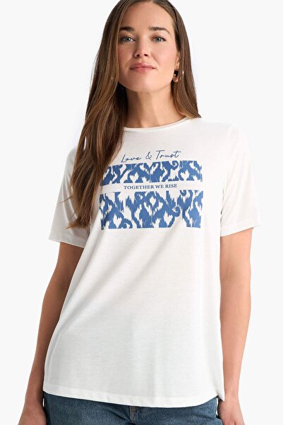 DeFacto Μπλουζάκι με κοντό μανίκι με στάμπα με λαιμόκοψη κανονικής εφαρμογής F4843AX25SM