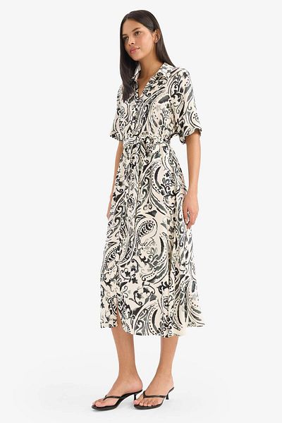 DeFacto Rochie de vară midi cu mânecă scurtă cu model de cravată cu guler de cămașă F1827ax25sm
