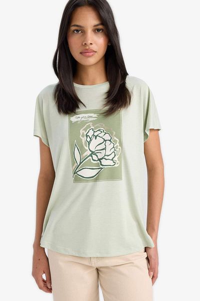 DeFacto Tricou cu mânecă scurtă cu imprimeu floral cu decolteu E5139AX25SM
