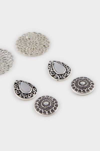 DeFacto Women's Antique 3-Piece Silver Earrings E4522Axns