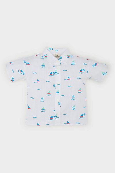DeFacto Baby Boy Sea Printed Flared Poplin Short Sleeve Shirt E8964A525Sm
