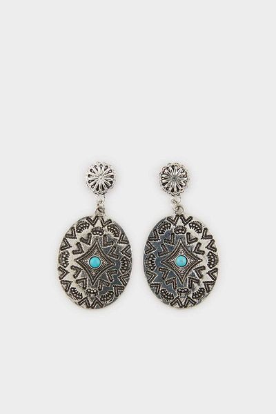 DeFacto Women's Antique Blue Stone Women's Silver Earrings E4531Axns