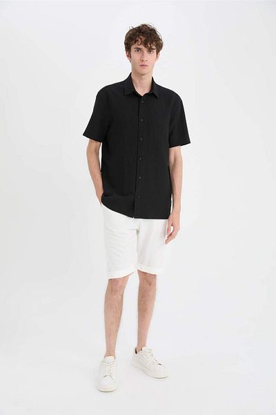 DeFacto Regular Fit Crinkle Summer Short Sleeve White Shirt E1223Ax25Sm