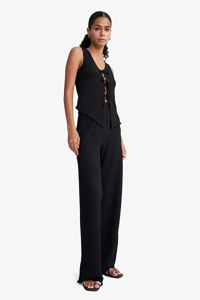 DeFacto Wide Leg Wide Leg Elastic Waist Basic Plain Wrinkle Pants D3570Ax25Sp