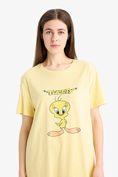 DeFacto Looney Tunes Bisiklet Yaka Kısa Kollu Gecelik-Fall in Love E4320AX25SM