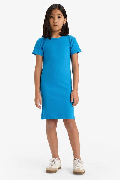 DeFacto Girls' Crew Neck Ribbed Camisole Short Sleeve Summer Dress C4644A825Sm