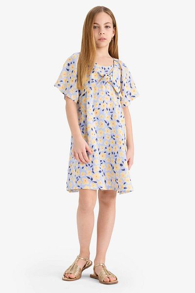 DeFacto Girl's Patterned Viscose Short Sleeve Summer Dress E3820A825Sm