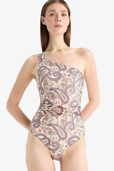 DeFacto One Shoulder Shawl Patterned Swimsuit-Fall in Love E4890Ax25Sm