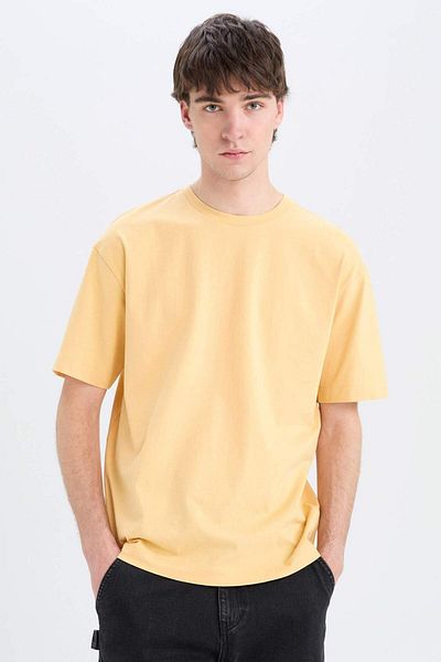 DeFacto 100% Cotton Boxy Fit Crew Neck Basic Plain Short Sleeve T-Shirt D6070Ax25Sp