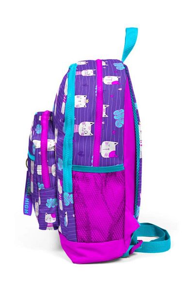 Coral High Kids Purple Pink Cat Patterned Four Compartment USB School Backpack 23264
