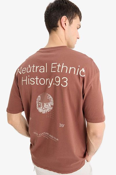 DeFacto 100% Cotton Boxy Fit Crew Neck Back Printed Short Sleeve T-Shirt E1698Ax25Sm