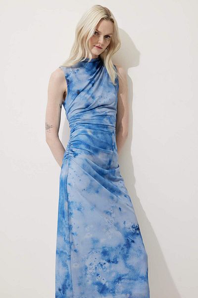 DeFacto Rochie de vară maxi fără mâneci din tul cu model jumătate de guler F3322ax25sm