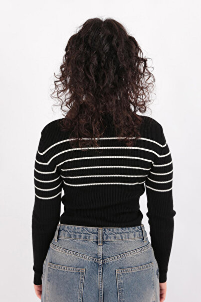 HDS Hadise Hadise 4084 Polo Neck Striped Crop Sweater