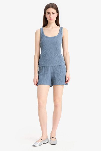 DeFacto Regular Fit 2-Piece Suit Wrinkled Tank Shorts F1487Ax25Sm
