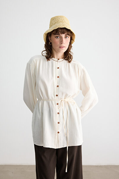 BE BLUE ΠΟΥΚΑΜΙΣΟ ΜΟΥΣΛΙΝΑ ΞΥΛΙΝΟ ΚΟΥΜΠΙ EKRU