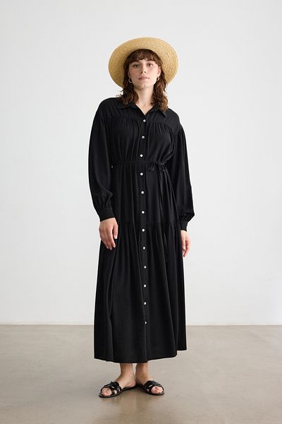 BE BLUE Black Buttoned Crinkle Dress