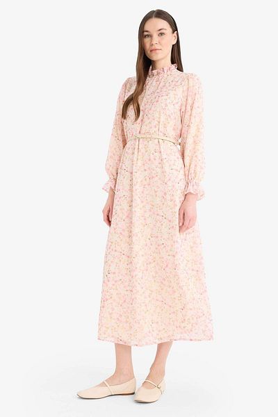 DeFacto Rochie hijab cu mânecă lungă din șifon cu șireturi cu model F0033ax25sm
