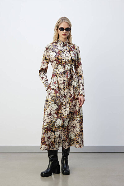 BE BLUE Χιτζάμπ Φόρεμα - Πουκάμισο με σχέδιο και καφέ